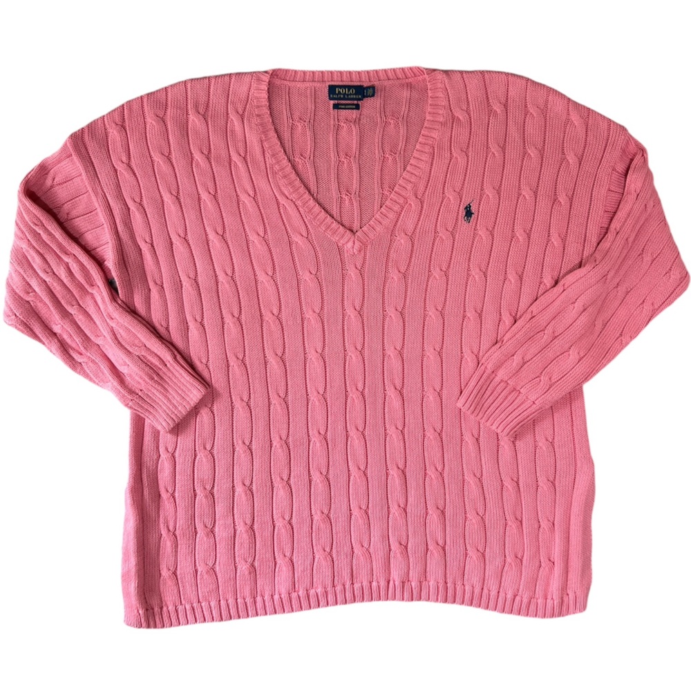 Polo Ralph Lauren boxy vneck cable knit pink sweater Sz L